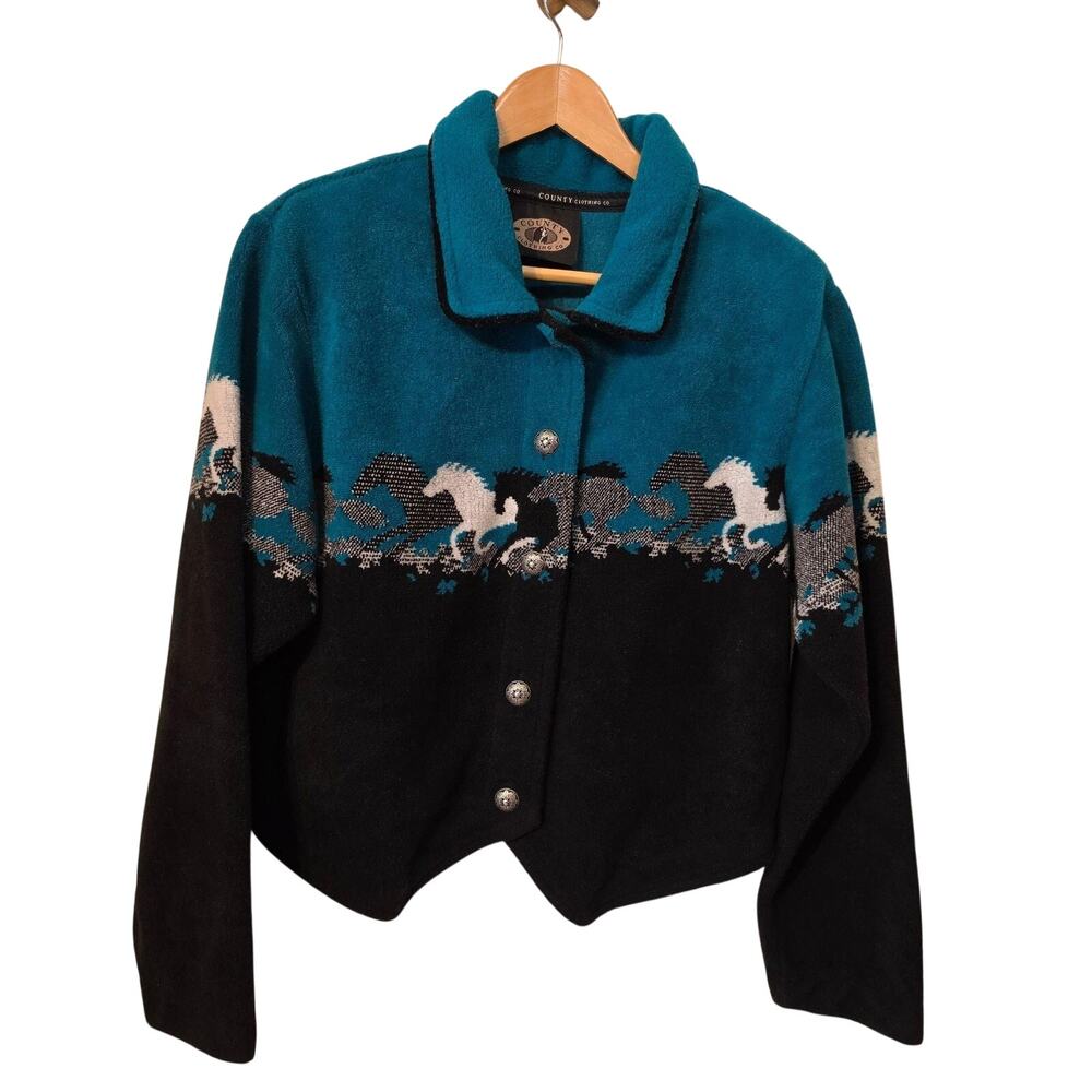 Country Clothing Co Jacket Womens Medium Teal Blue Horse Western Vintage 1998